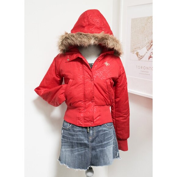 SOUTHPOLE Red Bomber Jacket w/ Fur Trim Y2k - Picture 1 of 8